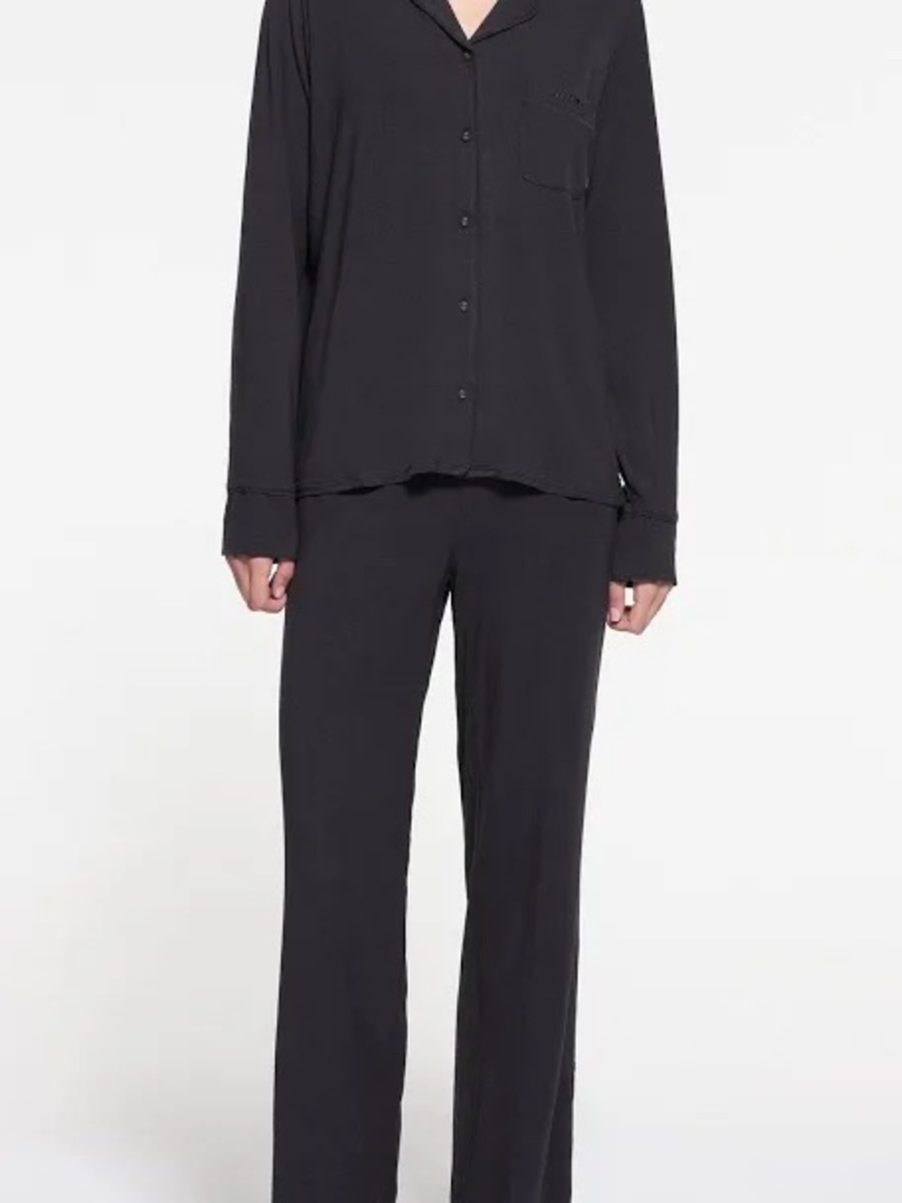 Skims Black Two-Piece Button Pajama Set